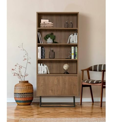 Dmora Almeni Bücherregal, Büroregal, Bücherregal, Bücherregal, 80 x 36 x 182 cm, Walnuss und Schwarz Dmora Almeni Bücherregal, Büroregal, Bücherregal, Bücherregal, 80 x 36 x 182 cm, Walnuss und Schwarz von Dmora
