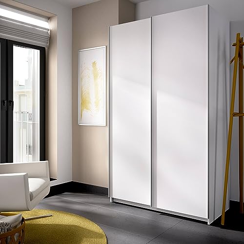 Dmora Annapurna, Schrank Kleiderständer für Schlafzimmer, Kleiderschrank mit 2 Schiebetüren, 120 x 65 x 204 cm, Weiß von Dmora