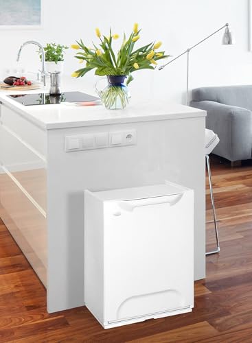 Dmora - Antoing Mülleimer, Abfallbehälter, Recyclingbehälter, Mülleimer, 100 % Made in Italy, 34 x 29 x 47 cm, Weiß von Dmora