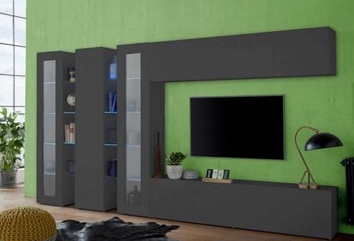 Dmora - Ausgestattete Wand Clemente, 5-türiges TV-Ständer-Wohnzimmerset, Mehrzweck-Wohnzimmermöbel, 100% Made in Italy, 340 x 30 x 180 cm, Anthrazit, Dmora - Ausgestattete Wand Clemente, 5-türiges TV-Ständer-Wohnzimmerset, Mehrzweck-Wohnzimmermöbel, 100% Made in Italy, 340 x 30 x 180 cm, Anthrazit, von Dmora