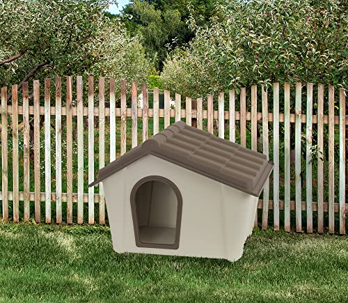 Dmora Außen oder Innenraumpolypropylen Kennel, Hundehäuschen oder Katzen, 100% Made in Italy, 98x78h75 cm, beige Farbe von Dmora