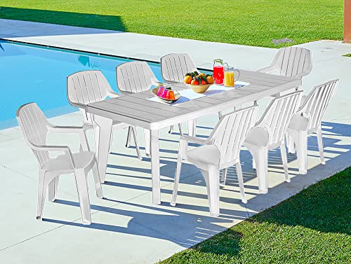 Dmora Außenbereich Mercurio, rechteckig, ausziehbarer Tisch für Garten oder Bar, 100% Made in Italy, 160 – 220 x 90 h74, Weiß von Dmora