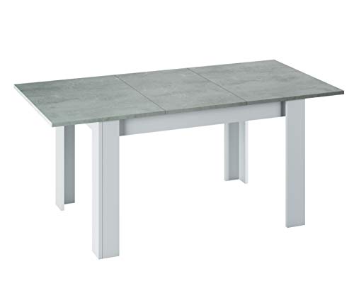 Dmora - Ausziehbarer Tisch Midland, Ausziehbarer Esstisch, Ausziehbarer Esstisch mit Verlängerung, cm 140/190x90h78, Zement und Weiß von Dmora