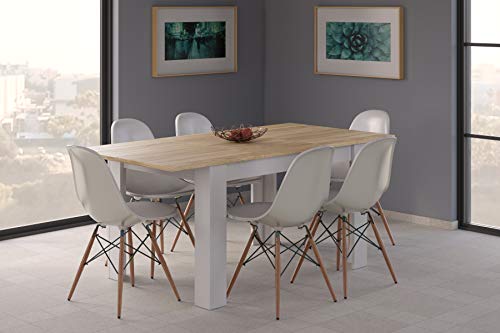 Dmora - Ausziehbarer Tisch Midland, Ausziehbare Konsole für Esszimmer, Ausziehbarer Küchentisch mit Verlängerung, 140/190x90h78 cm, Eiche und Weiß von Dmora