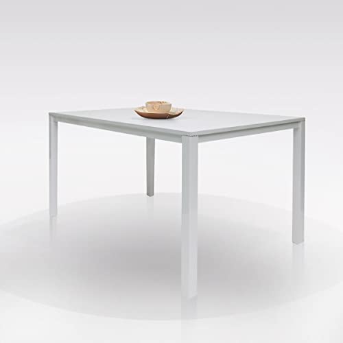 Dmora Ausziehbarer Tisch aus lackiertem Metall und Laminatplatte, weiße Farbe, 130 x 76 x 85 cm. von Dmora