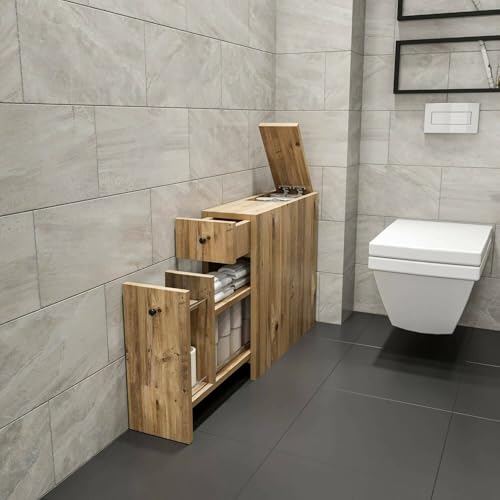 Dmora - Badezimmermöbel Galene, Badezimmerschrank, Mehrzweckschrank, Hängeschrank mit Spiegel, 20x60h55 cm, Eiche Dmora - Badezimmermöbel Galene, Badezimmerschrank, Mehrzweckschrank, Hängeschrank mit Spiegel, 20x60h55 cm, Eiche von Dmora