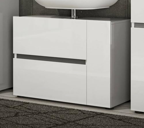 Dmora - Badezimmermöbel Luanda, Badezimmerschrank, Mehrzweckschrank, Hängeschrank mit Spiegel, Made in Italy, Glänzendes Weiß, 83x34h62 cm von Dmora