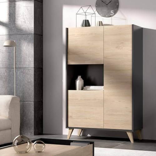 Dmora - Boario-Sideboard, hohes Wohnzimmer-Buffet, modernes Wohnzimmer-Sideboard mit 3 Türen, 81 x 43 x 135 cm, Eiche und Anthrazit Dmora - Boario-Sideboard, hohes Wohnzimmer-Buffet, modernes Wohnzimmer-Sideboard mit 3 Türen, 81 x 43 x 135 cm, Eiche und Anthrazit von Dmora