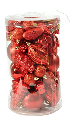 Dmora Box 50 Stück mehrformige Weihnachtsdekorationen, Ornamente und Spitze, Set Sortiment Weihnachtskugeln, Box Set Weihnachtsbaum, 4 bis 10 cm, Farbe ro von Dmora