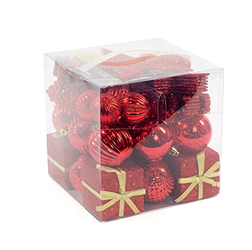 Dmora Box 50 Stück mehrformige Weihnachtsdekorationen, Ornamente und Spitze, Set Sortiment Weihnachtskugeln, Box Set Weihnachtsbaum, 4 bis 7 cm, Farbe rot von Dmora