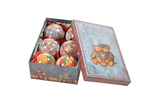Dmora Box 6 Weihnachtskugeln, gemusterte Bärte Ornamente, Set Sortiment Weihnachtskugeln, Box Set Weihnachtsbaum, Durchmesser 7,5 cm, Mehrfarbig von Dmora