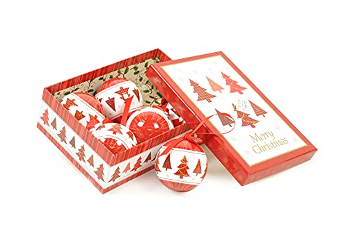 Dmora Box 6 Weihnachtskugeln, gemusterte Baum Ornamente, Set Sortiment Weihnachtskugeln, Box Weihnachtsbaum Set, Durchmesser 7,5cm, Farbe Weiß und Rot von Dmora