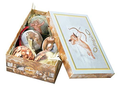 Dmora Box 6 Weihnachtskugeln, gemusterte Putti Ornamente, Set Sortiment Weihnachtskugeln, Box Weihnachtsbaum Set, Durchmesser 7,5cm, glatte Ceruleum Farbe von Dmora