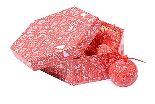 Dmora Box 7 Weihnachtskugeln, Fantasy geschrieben, Set Sortiment Weihnachtskugeln, Box Set sechseckigen Weihnachtsbaum, Durchmesser 7,5cm, Rot und Weiß von Dmora