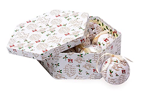 Dmora Box 7 Weihnachtskugeln, Fantasy geschrieben, Set Sortiment Weihnachtskugeln, Box Set sechseckigen Weihnachtsbaum, Durchmesser 7,5cm, Weiß von Dmora