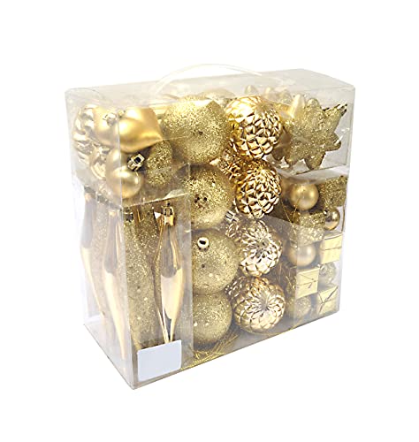 Dmora Box 80 Stück mehrformige Weihnachtsdekorationen, Ornamente, Set Sortiment Weihnachtskugeln, Box Set Weihnachtsbaum, Gold Farbe, 3 bis 7 cm von Dmora