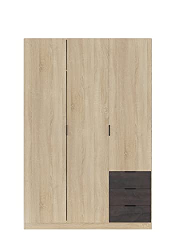 Dmora - Garderobe Allentown, Schlafzimmerschrank mit 3 Türen und 3 Schubladen, Schrank mit Kleiderstange und 3 Einlegeböden, cm 121x52h180, Eiche und Oxid von Dmora