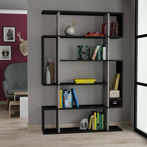Dmora - Bücherregal Adhara, Büroregal, Mobiler Buchhalter, Bücherbrett, 110x26h161 cm, Anthrazit und Beige Dmora - Bücherregal Adhara, Büroregal, Mobiler Buchhalter, Bücherbrett, 110x26h161 cm, Anthrazit und Beige von Dmora