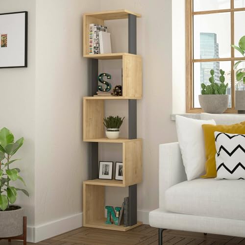 Dmora - Bücherregal Aglaia, Büroregal, Mobiler Buchhalter, Bücherbrett, 35x30h161 cm, Eiche und Anthrazit Dmora - Bücherregal Aglaia, Büroregal, Mobiler Buchhalter, Bücherbrett, 35x30h161 cm, Eiche und Anthrazit von Dmora