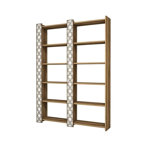 Dmora - Bücherregal Alula, Büroregal, Mobiler Buchhalter, Bücherbrett, 125x24h170 cm, Walnuss und Weiß Dmora - Bücherregal Alula, Büroregal, Mobiler Buchhalter, Bücherbrett, 125x24h170 cm, Walnuss und Weiß von Dmora