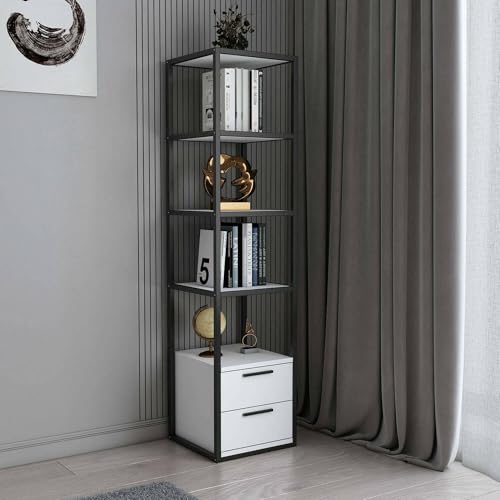 Dmora - Bücherregal Artemis, Büroregal, Mobiler Buchhalter, Bücherbrett, 39x39h169 cm, Weiß und Schwarz Dmora - Bücherregal Artemis, Büroregal, Mobiler Buchhalter, Bücherbrett, 39x39h169 cm, Weiß und Schwarz von Dmora