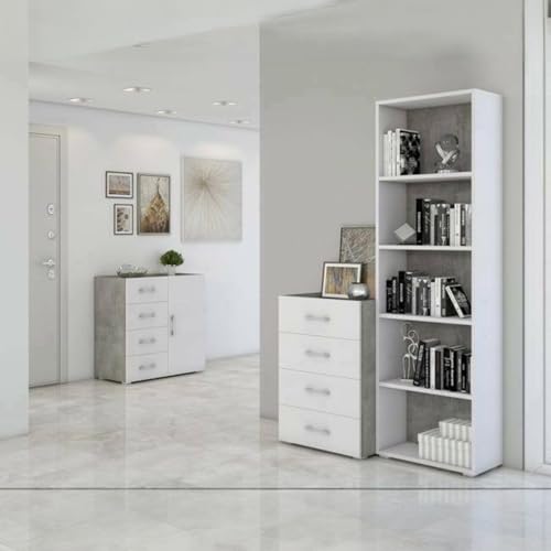Dmora - Bücherregal Girasole, Bibliothek mit 4 verstellbaren Regalen, Bücherregal, Wandschrank mit Regalen, 100 % Made in Italy, 60 x 30 x 195 cm, Weiß und Zement Dmora - Bücherregal Girasole, Bibliothek mit 4 verstellbaren Regalen, Bücherregal, Wandschrank mit Regalen, 100 % Made in Italy, 60 x 30 x 195 cm, Weiß und Zement von Dmora