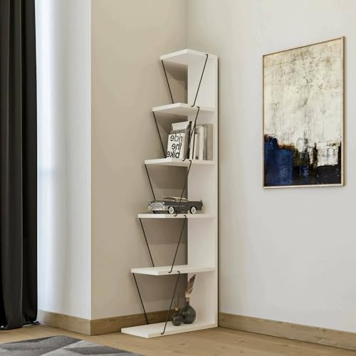 Dmora - Bücherregal Mizar, Büroregal, Mobiler Buchhalter, Bücherbrett, 50x22h150 cm, Weiß und Schwarz Dmora - Bücherregal Mizar, Büroregal, Mobiler Buchhalter, Bücherbrett, 50x22h150 cm, Weiß und Schwarz von Dmora