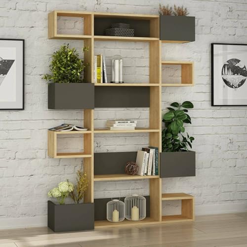 Dmora - Bücherregal Thetis, Büroregal, Mobiler Buchhalter, Bücherbrett, 120x20h171 cm, Eiche und Anthrazit Dmora - Bücherregal Thetis, Büroregal, Mobiler Buchhalter, Bücherbrett, 120x20h171 cm, Eiche und Anthrazit von Dmora