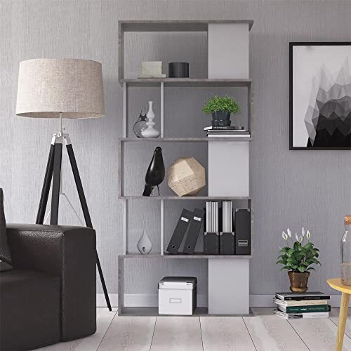 Dmora Bücherregal mit 5 asymmetrischen Böden, weiß und grau, Maße 80 x 175 x 29,5 cm von Dmora