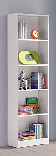 Dmora - Buchhandlung Pomona, Hohes Bücherregal mit 5 Regalen, Büro- oder Schlafzimmerregal, Modernes Regal mit Fächern, cm 52x25h80, Weiß von Dmora