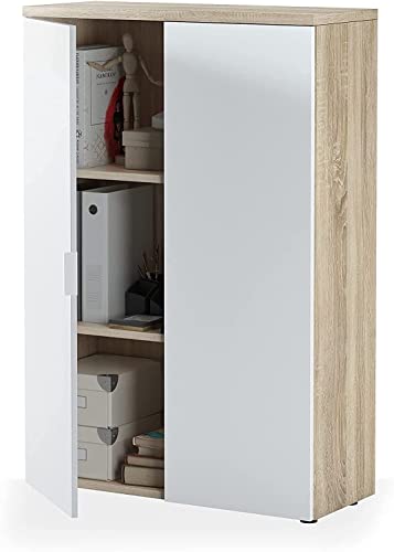 Dmora - Mehrzweck-Kabinett Plano, Mehrzweckschrank mit 2 Türen, Schuhschrank mit 3 Einlegeböden, Modernes Schuhregal, cm 80x33h119, Eiche und Weiß von Dmora