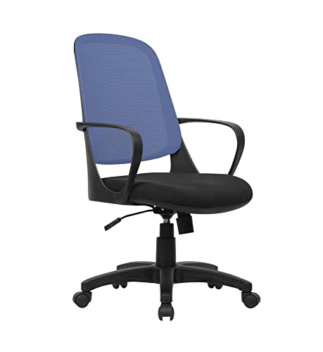 Dmora - Bürostuhl Coffs, Mesh-Arbeitsstuhl mit Armlehnen, Ergonomischer Bürositz, cm 61x60h99/108, Schwarz und Blau von Dmora