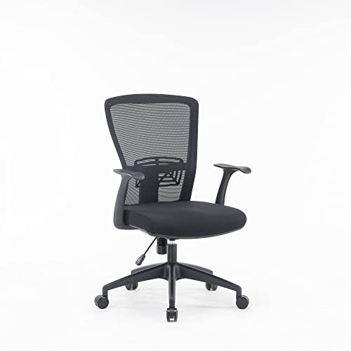 Dmora Bürostuhl Devonport, Bedienungsstuhl aus Netzstoff mit Armlehnen, ergonomischer Bürositz, 60 x 64 x 98/108 cm, Schwarz von Dmora