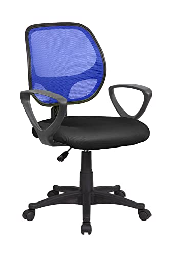 Dmora Bürostuhl Geraldton, Bedienungsstuhl aus Netz mit Armlehnen, ergonomischer Bürositz, 56 x 57 x 88/100 cm, Schwarz und Blau von Dmora