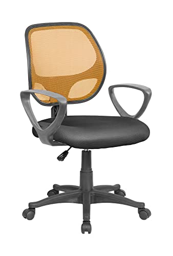 Dmora Bürostuhl Geraldton, Bedienungsstuhl aus Netz mit Armlehnen, ergonomischer Bürositz, 56 x 57 x 88/100 cm, Schwarz und Orange von Dmora