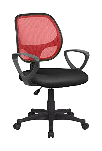 Dmora Bürostuhl Geraldton, Bedienungsstuhl aus Netz mit Armlehnen, ergonomischer Bürositz, 56 x 57 x 88/100 cm, Schwarz und Rot von Dmora