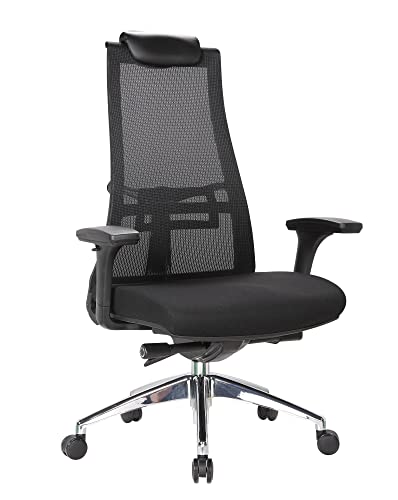 Dmora Bürostuhl Sydney, Chefsessel aus Netzstoff mit Armlehnen, ergonomischer Bürositz, 71 x 69 x 110/118, Schwarz von Dmora