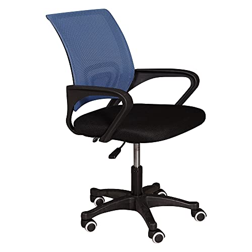 Dmora Bürostuhl auf Rädern, Liftstuhl mit Armlehnen, Stuhl aus gepolstertem Stoff mit Netzrückenlehne, cm 62x50h84 / 93, Farbe Schwarz und Blau von Dmora