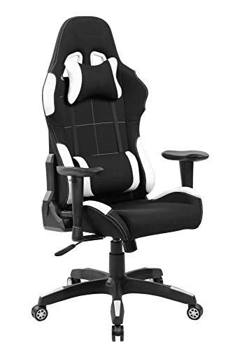 Dmora Bundaberg, Gaming-Stuhl für Erwachsene, Schreibtischstuhl, 57 x 72 h124/134, Schwarz und Weiß von Dmora