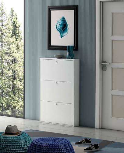 Dmora - Schuhschrank Cebu, Platzsparendes Schuhregal, Mehrzweck-Eingangsgarderobe, Möbel für Schuhe, Made in Italy, 73x15h110 cm, Weiß von Dmora