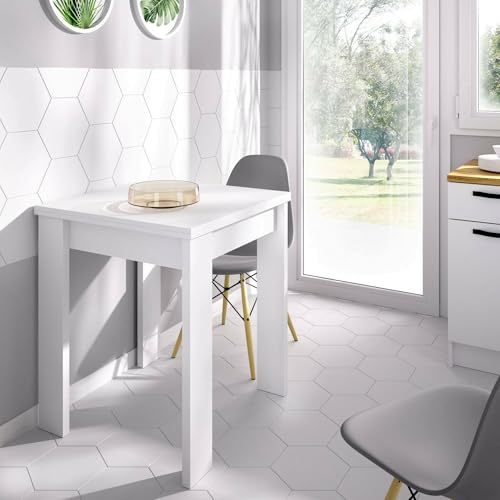 Dmora - Ausziehbarer Comer-Tisch, ausziehbare Konsole mit Mehreren Positionen, zusammenklappbarer Zusatzkonsolentisch, 67/134 x 67 x 79 cm, Weiß von Dmora