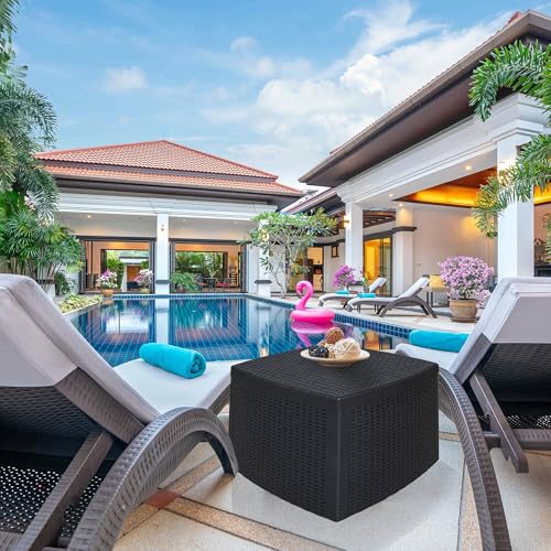 Dmora - CouchAußentisch Faenza, Mehrzweck-Aufbewahrungstisch, niedriges Regal mit Rattan-Effekt, 100 % Made in Italy, 53 x 53 x 40 cm, Anthrazit von Dmora