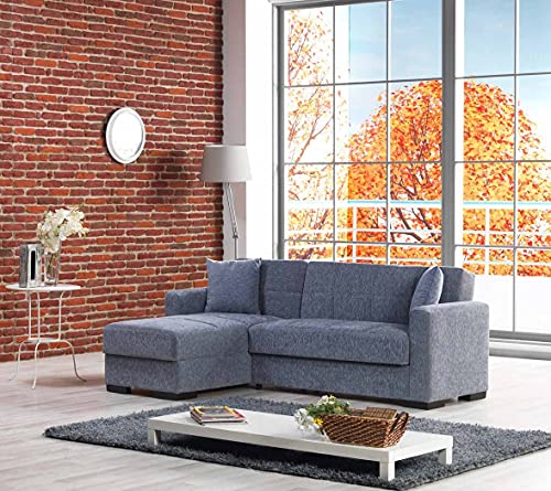 Dmora - Schlafsofa Fernando, Eckschlafsofa mit umkehrbarer Halbinsel, Aufbewahrungssofa für Wohnzimmer mit chaiselongue und 2 Kissen, Cm 230x150h81, Grau von Dmora