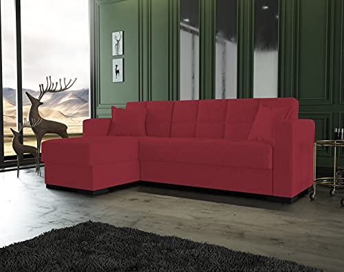 Dmora - Schlafsofa Fernando, Eckschlafsofa mit umkehrbarer Halbinsel, Aufbewahrungssofa für Wohnzimmer mit chaiselongue und 2 Kissen, Cm 230x150h81, Rot von Dmora