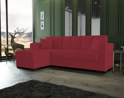 Dmora - Schlafsofa mit Halbinsel Fernando, Wende-Ecksofa, Wohnzimmersofa mit Chaiselongue und 2 Kissen, 230 x 150 x 81 cm, Rot von Dmora