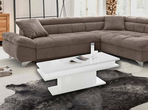 Dmora - Couchtisch Leon, niedriger Couchtisch, Zeitungsständer, 100 % Made in Italy, 100 x 55 x 42 cm, glänzend weiß, von Dmora