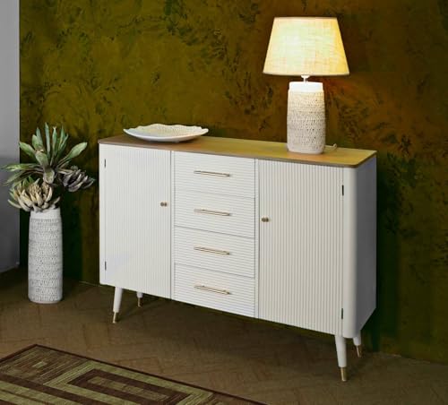 Dmora Credenza Clement, Buffet da soggiorno, Madia da salotto, Dispensa da cucina, 117x37 h90 cm, Bianco e Marrone von Dmora