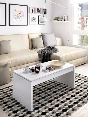 Dmora - Cuar-Couchtisch, Wohnzimmer-Zeitungsständer mit Ablagefach, niedriger hochklappbarer Couchtisch, 102 x 50 x 43 cm, Weiß Dmora - Cuar-Couchtisch, Wohnzimmer-Zeitungsständer mit Ablagefach, niedriger hochklappbarer Couchtisch, 102 x 50 x 43 cm, Weiß von Dmora