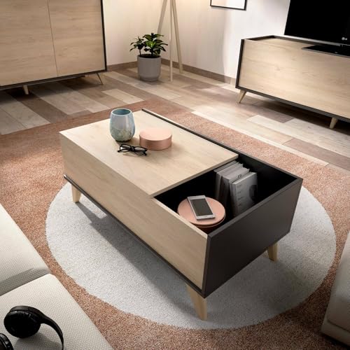 Dmora - Cuna Couchtisch, Wohnzimmer-Zeitungsständer mit Ablagefach, niedriger hochklappbarer Couchtisch, 99 x 60 x 41 cm, Anthrazit und Eiche Dmora - Cuna Couchtisch, Wohnzimmer-Zeitungsständer mit Ablagefach, niedriger hochklappbarer Couchtisch, 99 x 60 x 41 cm, Anthrazit und Eiche von Dmora
