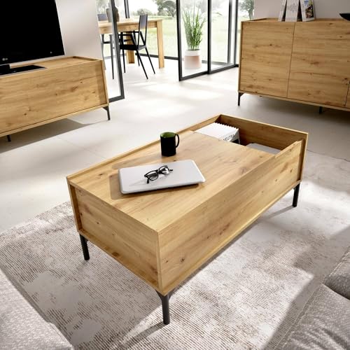 Dmora - Cuna-Couchtisch, Wohnzimmer-Zeitungsständer mit Ablagefach, niedriger hochklappbarer Couchtisch, 99 x 60 x 41 cm, Nodi-Eiche Dmora - Cuna-Couchtisch, Wohnzimmer-Zeitungsständer mit Ablagefach, niedriger hochklappbarer Couchtisch, 99 x 60 x 41 cm, Nodi-Eiche von Dmora